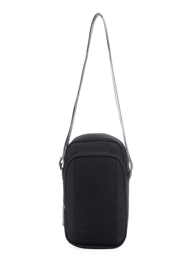 Swiss Military Black & Gold Collection Trail Stylish Travel Sling Bag with Multi Compartments & Compact Crossbody, 4L Capacity, 1680D Polyester, Adjustable Shoulder Strap, Keychain Holder (4L) Black - Image 1